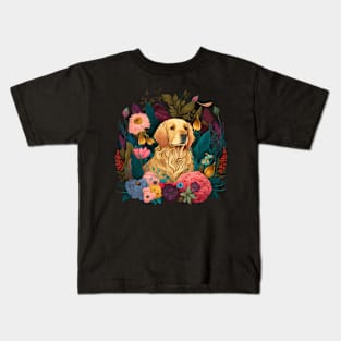 Golden Retriever Dog, Floral Ornament, Dog Lover Kids T-Shirt